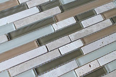 Bliss Bamboo Stone and Glass Linear Mosaic Tiles - Bathroom Walls/Tub Surround/Kitchen Backsplash