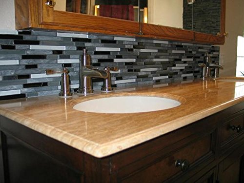 10 Sq Ft - Bliss Midnight Stone and Glass Linear Mosaic Tiles - Kitchen Backsplash/Tub Surround