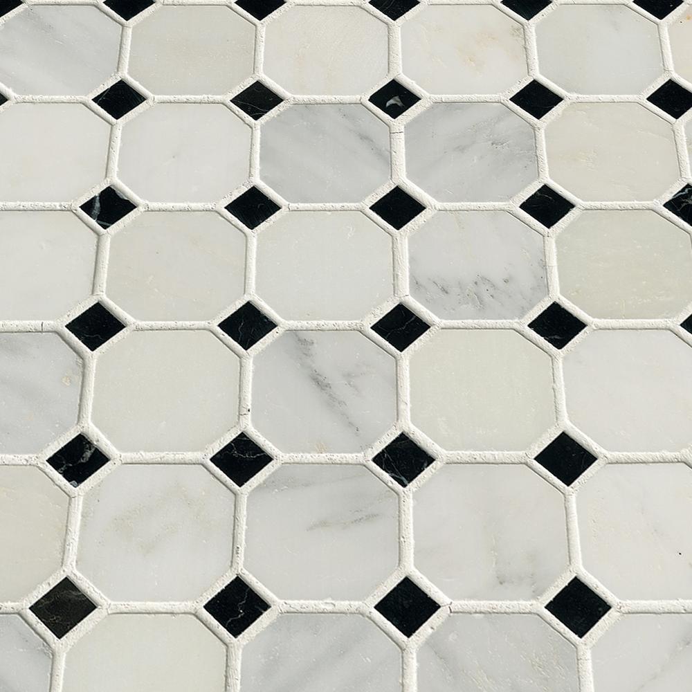 MS International Greecian White Octagon 12x12x10 mm Polished Marble Mesh-Mounted Mosaic Tile