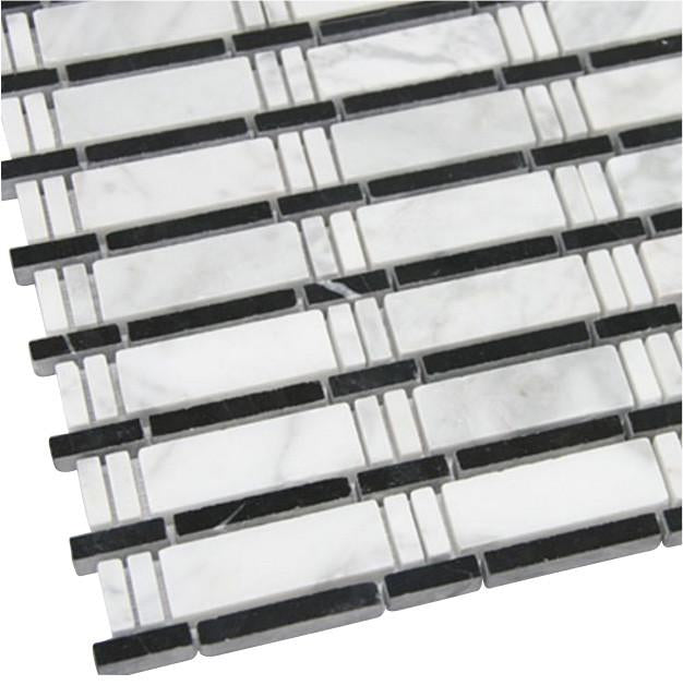 White and Black Bamboo Mosaic Marble Tiles