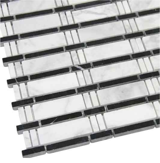 White and Black Bamboo Mosaic Marble Tiles