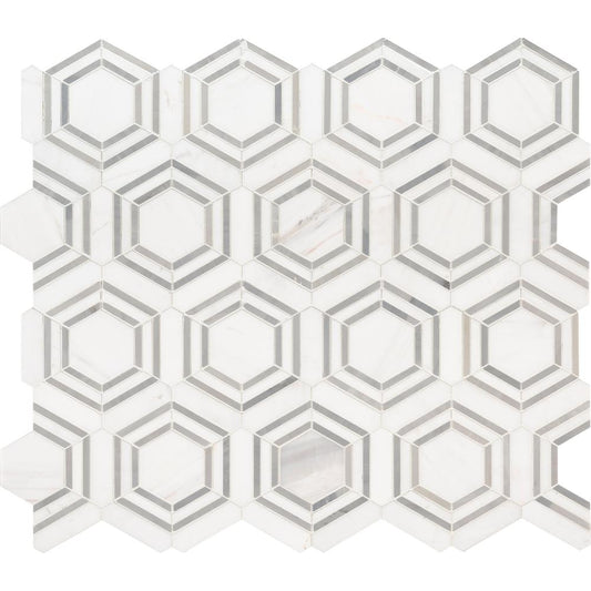 MSI Georama Grigio 13 in. x 11 in. x 10mm Polished Marble Mesh-Mounted Mosaic Tile - Tenedos