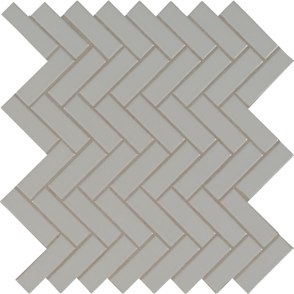 MSI Gray Glossy Herringbone Porcelain Mesh-Mounted Mosaic Tile