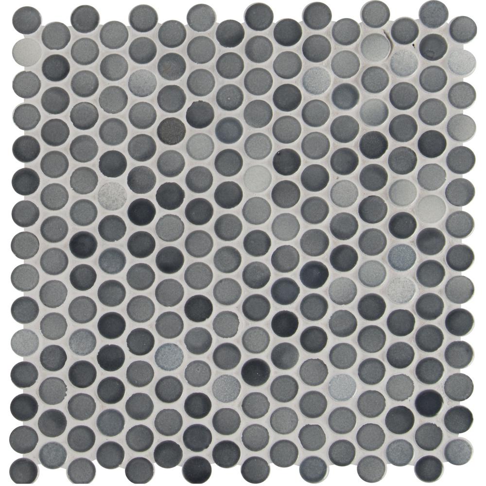 MSI Penny Round Grigio Mix 12.2x11.3x6mm Glazed Ceramic Mesh-Mounted Mosaic Tile
