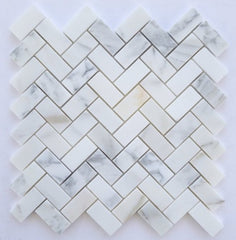 Calacatta Gold Marble 1x2 Herringbone Mosaic Tile for Kitchen Backsplash Bathroom Flooring Shower Surround Dining Room Entryway - Tenedos