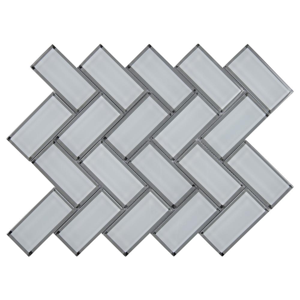 MSI Ice Bevel Herringbone 11.08x13.86x8mm Glass Mesh-Mounted Mosaic Tile
