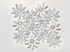 Daisy Flower 10"x12" Carrara with Marble Thassos Polished Mosaic Floor Wall Tile for Kitchen Backsplash Bathroom, Flooring Shower, Fireplace