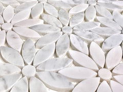 Carrara and Thassos Daisy Flower Marble Mosaic - Polished Stone Accent for Kitchen, Bathroom & Fireplace (1 Sheet)