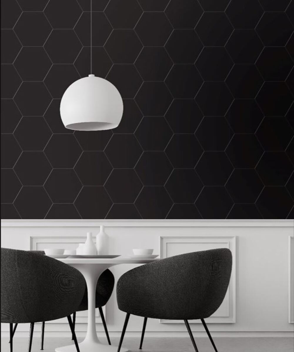 9 in. Hexagon Black Satin Porcelain Floor and Wall Tile (6.89 sq. ft. - 14 Pieces/Case) for Kitchen Backsplash, Bathroom, Flooring