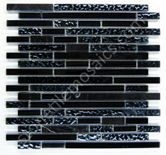 Premium Quality Nero Marquina Polished Black Glass Mixed Mosaic Random Pattern Tile for Backsplash and Bathroom Wall Designed in Italy (12x12) By Vogue tile