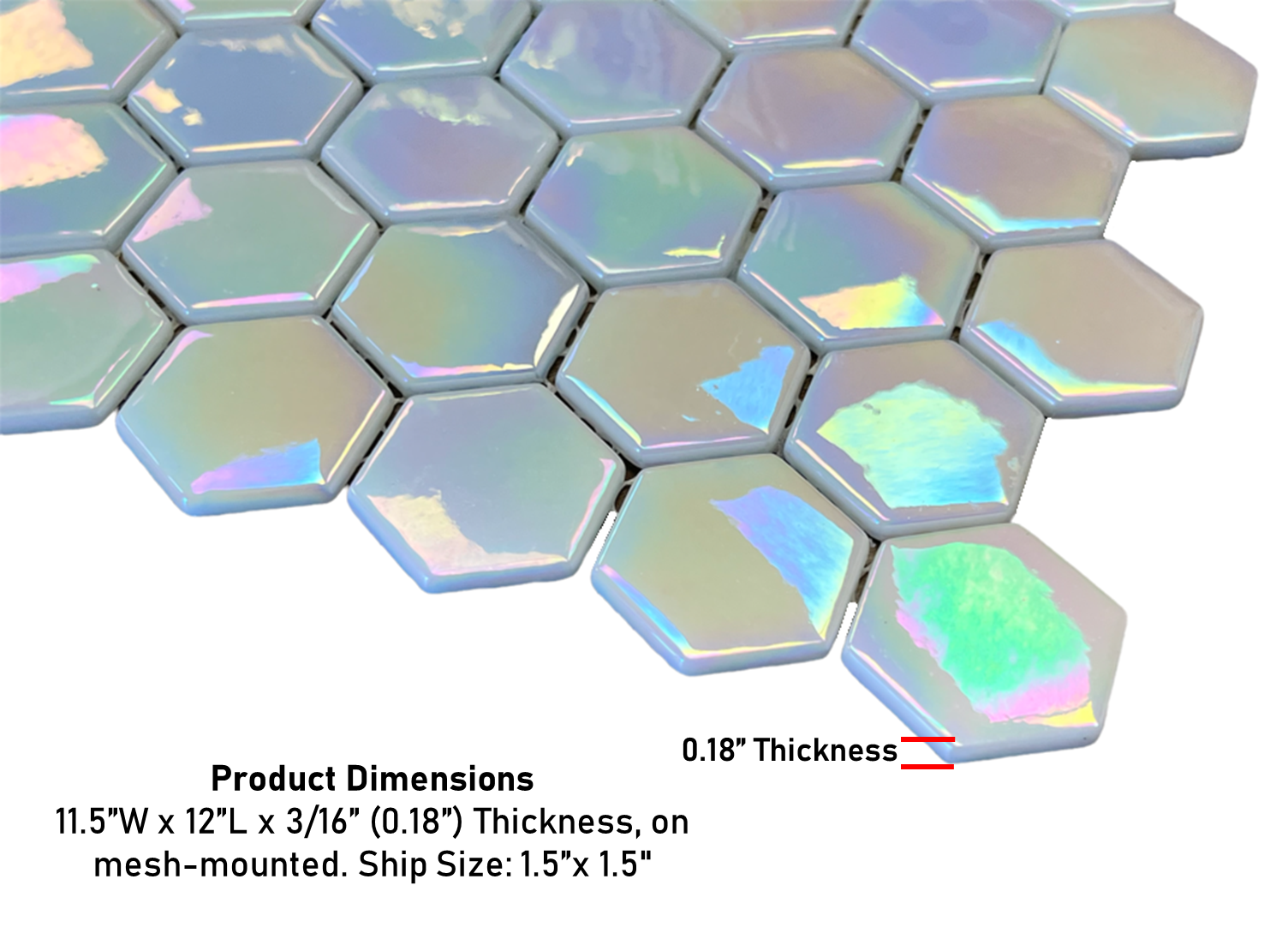 Tenedos 1.5 inch Hexagon Iridescent Recycled Glass Mosaic Floor and Wall Tile for Swimming Pool Tile, Kitchen Backsplash, Bathroom Wall, Accent Wall, (Not Peel and Stick Tile)