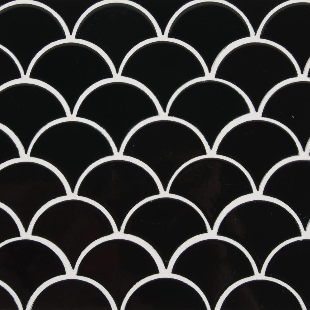 MSI Retro Nero Scallop 13.11x9.96x8mm Glossy Porcelain Mesh-Mounted Mosaic Wall Tile