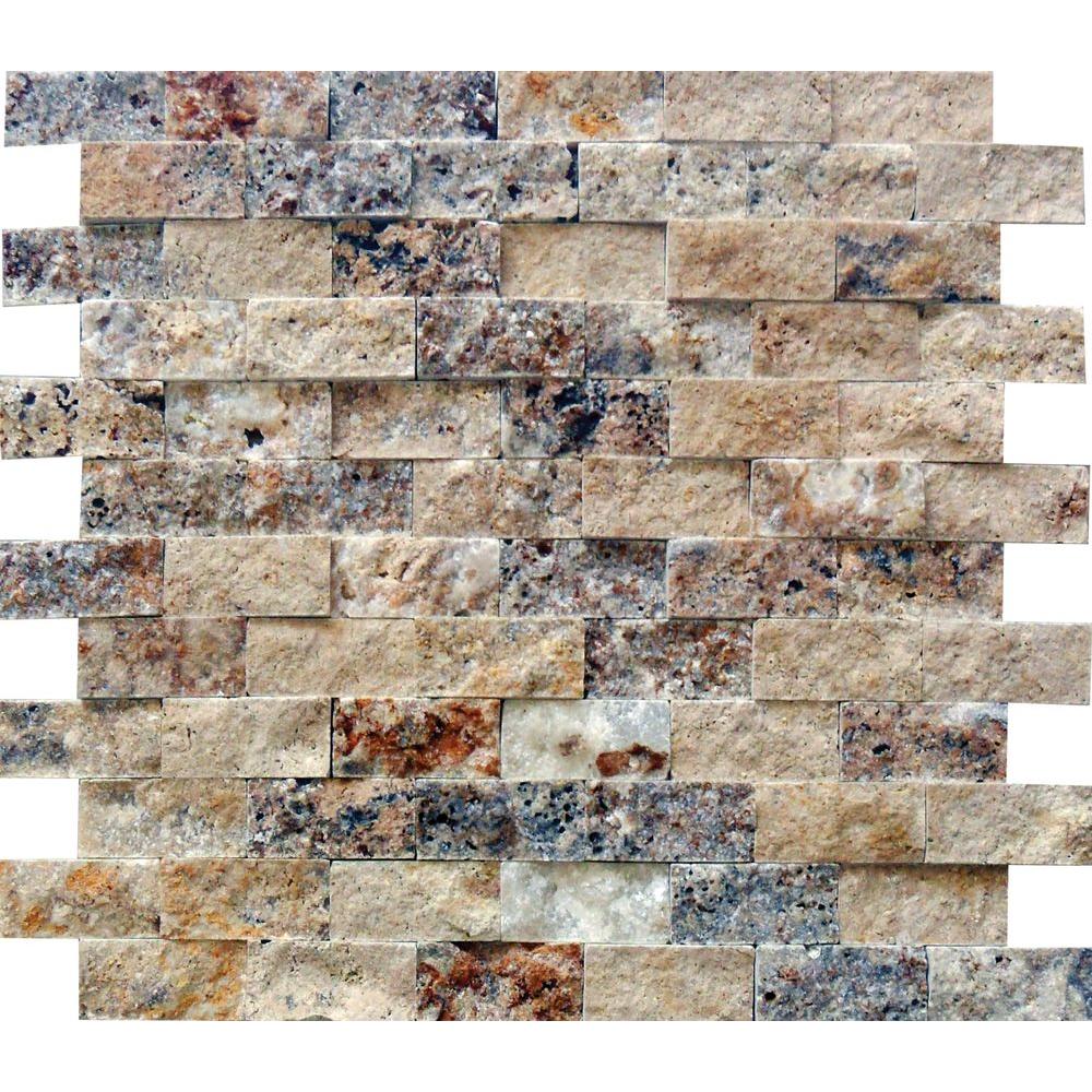 MSI Scabas Split Face 11.4x10.8x8mm Travertine Mesh-Mounted Mosaic Wall Tile