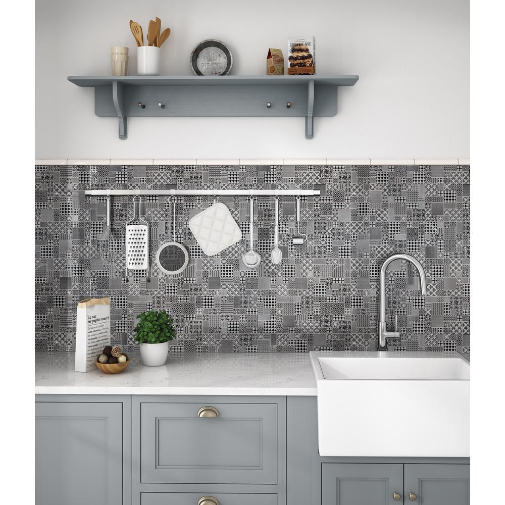 MSI Tetris Nero Encaustic 12 in. x 12 in. x 10mm Honed Marble Mesh-Mounted Mosaic Tile (9.7 sq. ft. / case)