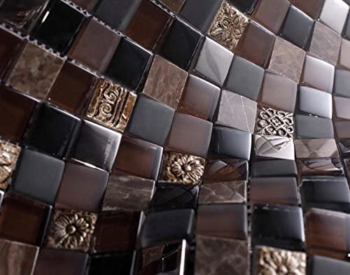 Glossy and Matte Rich Brown Square Stones Porcelain Mosaic Tiles for Bathroom and Kitchen Walls Kitchen Backsplashes