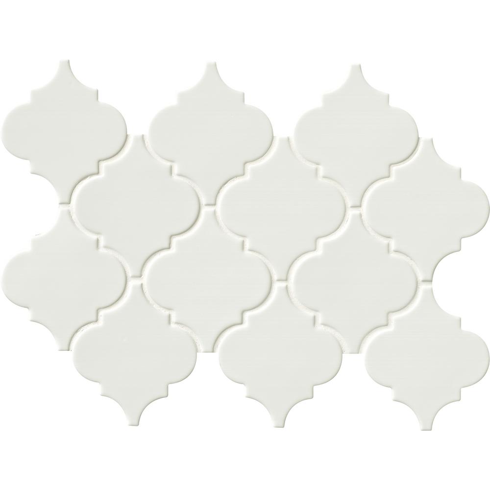 MSI Whisper White Arabesque 10-1/2 in. x 15-1/2 in. x 8mm Glazed Ceramic Mesh-Mounted Mosaic Wall Tile