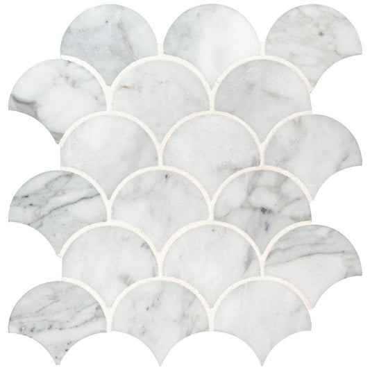 MSI Calacatta Blanco Scallop 12.8 in. x 10.43 in. x 10mm Polished Marble Mesh-Mounted Mosaic Tile