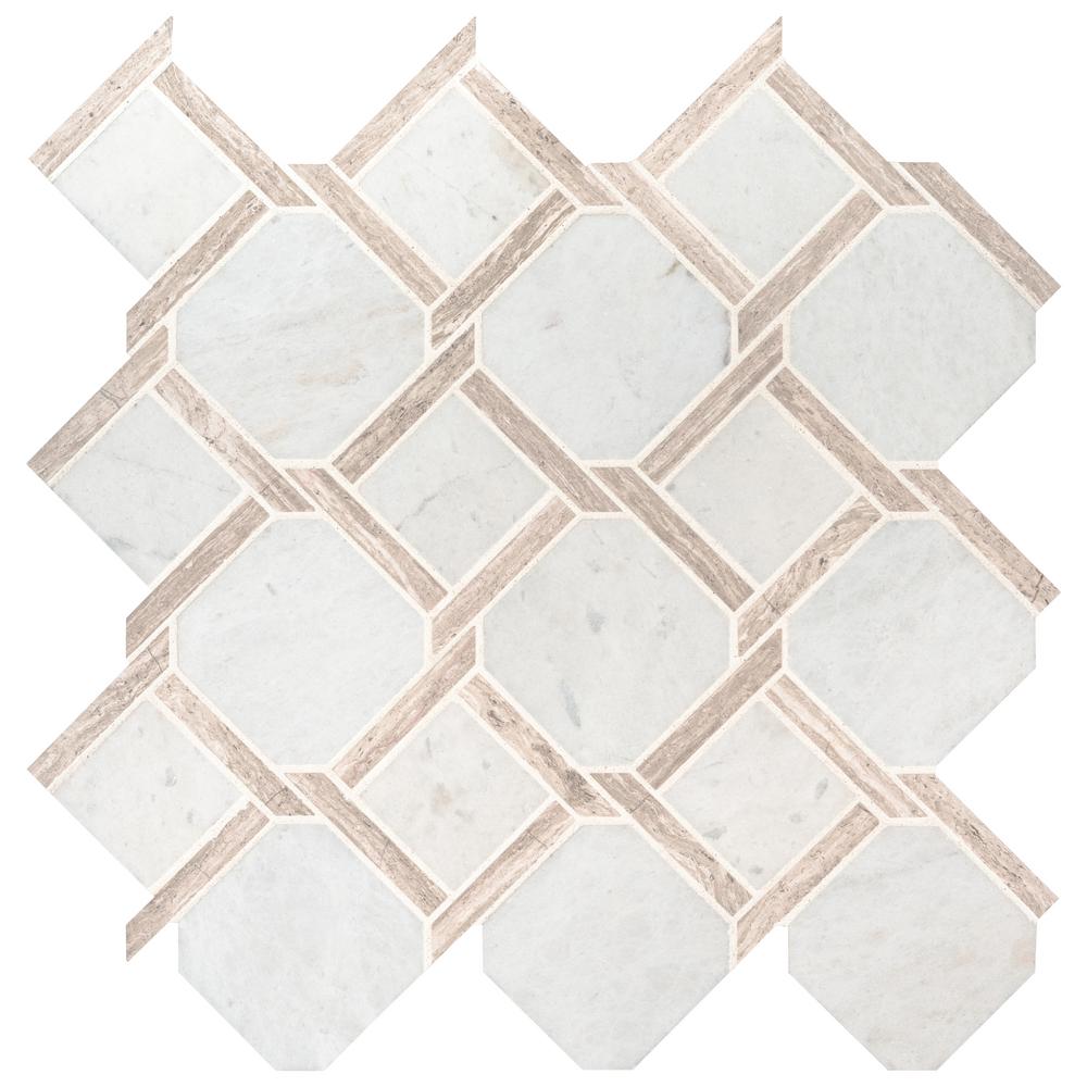 MSI Marbella Lynx 12 in. x 12 in x 10mm Polished Marble Mesh-Mounted Mosaic Tile