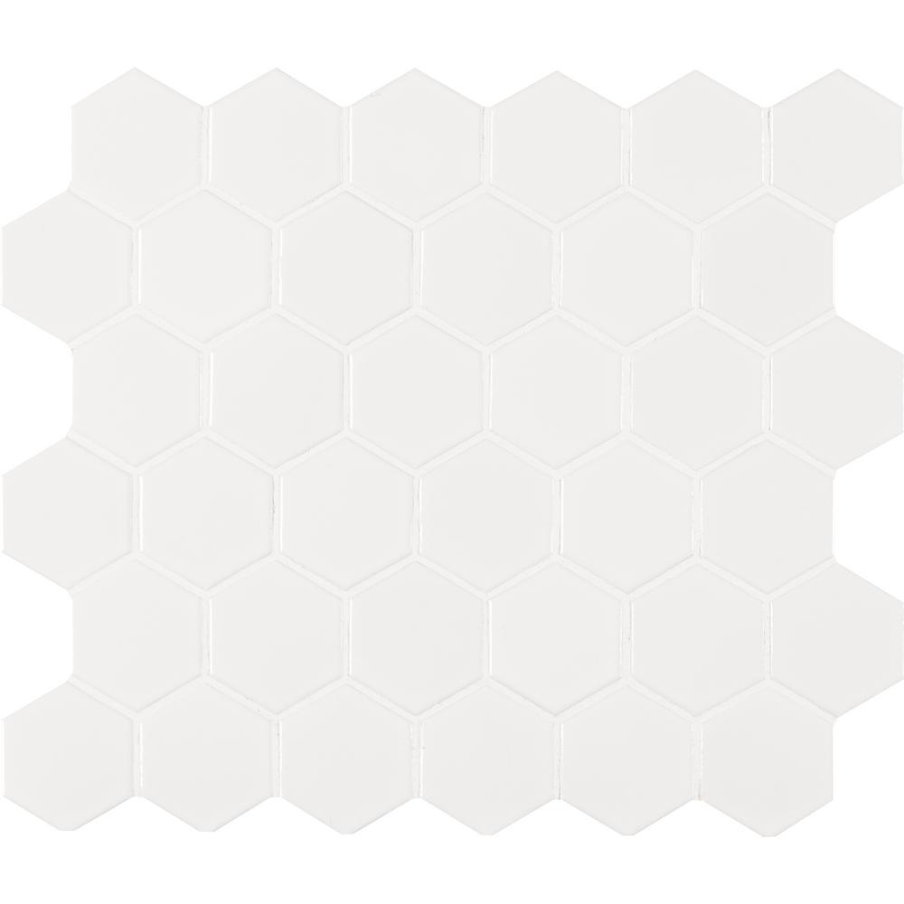 MSI White 2 in. Hexagon Matte Porcelain Mesh-Mounted Mosaic Floor Wall Tile